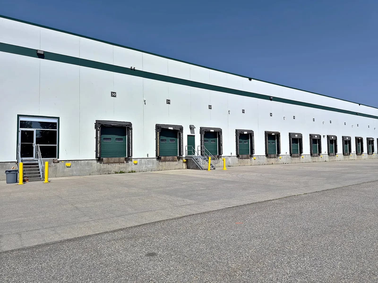 Dock doors at the Rolls Right Calgary warehouse